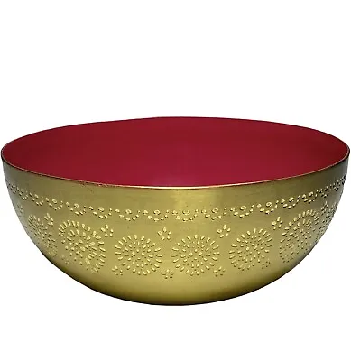 Brass Bowl Enamel Pink Colorful Inside India Middle Eastern Dot Design • $13.29