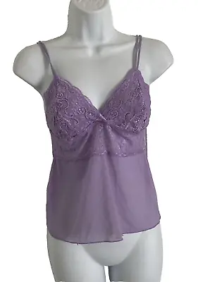 Vassarette Camisole Womens Lace Top Size M/38 Lavender Purple Semi Sheer Y2K • $14.36
