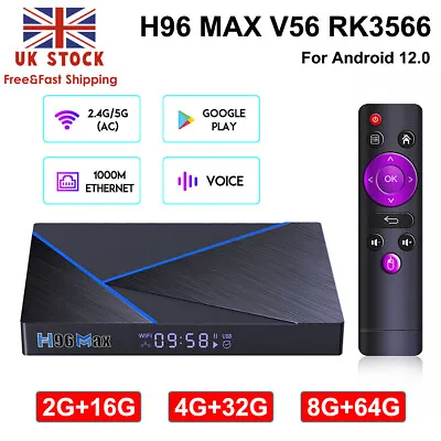 £79.99 • Buy H96 Max V56 Android 12.0 TV Box RK3566 2G/4G/8G Dual Wifi 4K H.265 Media Player