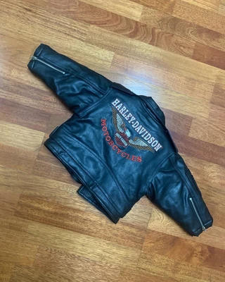 £76.08 • Buy Vintage Harley Davidson Eagle Embroidered Faux Leather Biker Jacket Size 18 Mths