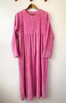 Vintage Stan Herman Pink Chenille Half Zip Maxi Robe  L Pockets • $30