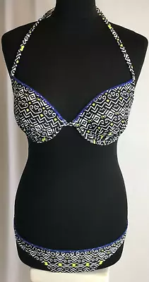 Matalan Tasselled Bikini Underwired Bra 32D UK6 Bottoms Halter Neck Blue W626 • £3.99