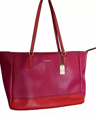 Coach City Saffiano Leather Tote Cranberry Vermillion Two Tone Designer Bag • $61