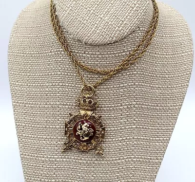 Co284	Vintage Coro Rampant Lion Crown Maltese Cross Pendant Necklace 22  • $65