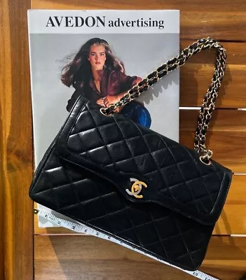 $3450 • Buy Chanel Medium Vintage Paris Double Flap Leather Shoulder Bag Black Chain Gold 