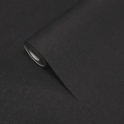 Black Contemporary Faux Fabric Textured Wallcoverings Plain Modern Wallpaper • $4.44