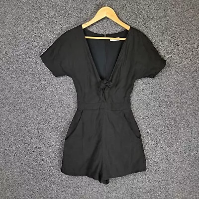 Kookai Womens Playsuit Size 34 AU6 Black Linen Blend Pockets • $24.95