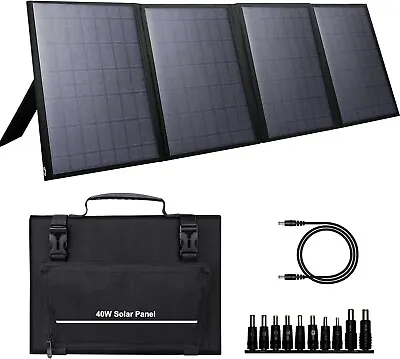 40 Watt Portable Folding 12V Solar Panel 10 In 1 ConnectorsDC To DC CableUSB 3 • £49.99