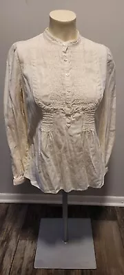 Womens J.jill Long Sleeve Cotton Off White Blouse Top Small • $9