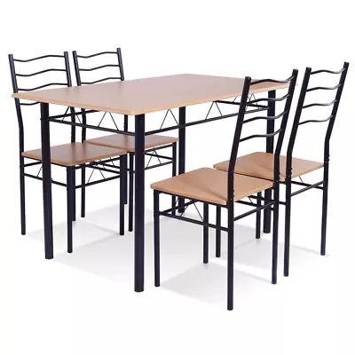 5 PCS Wooden Metal Frame Rectangular Dining Table 4 People Kitchen Set W/ Chairs • $137.98