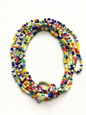 Rainbow Glass Seed Bead Necklace Extra Long Hippy Love Beach Festive • £6