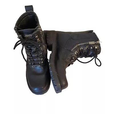 Milwaukee 8 Double Zip Lace Up Leather Motorcycle Boots Chunky 90s Y2K TROOPER • $59.97