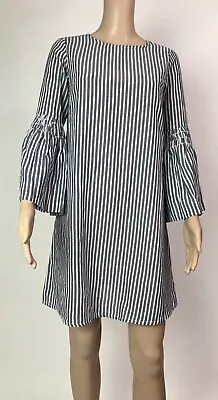 $25 • Buy Mango Womens Size Medium (Eu) Grey White Stripes Bell Sleeves Tunic Top/DRESS