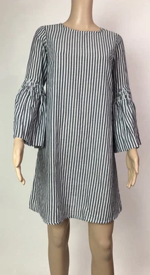$25 • Buy Mango Womens Size Medium (Eu) Grey White Stripes Bell Sleeves Tunic Top/DRESS