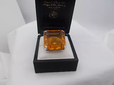 Sterling Silver Vintage Bold Statement Ring Large Square Cut Citrine Stone 6.5 • $109