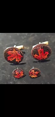 Set Of 4 Maple Leaf 2 Cufflink+2 Earrings Cufflink-PAT.2920363 • $27