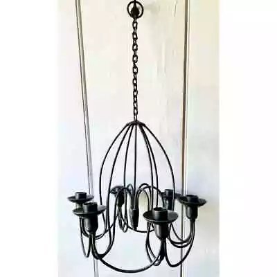 Vintage Wrought Iron Hanging Chandelier Candelabra Black Gothic Victorian • $125