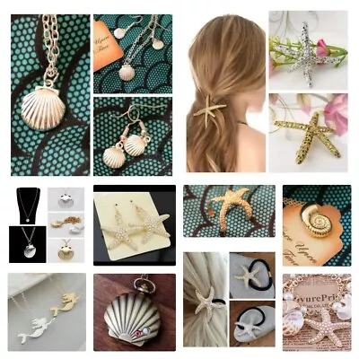 £4.99 • Buy Seashell Starfish Mermaid Hair Clips Hair Clip Slide Grips Necklace Accessories