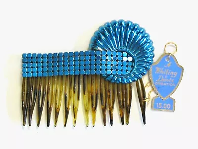 RARE WHITING & DAVIS CAPRI BLUE METAL MESH HAIR COMB ACCESSORY W DECO LOOK & TAG • $299