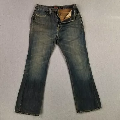 Vintage Ed Hardy 32x32 Bootcut Flare Leg Men's Jeans Retro Flap Pockets Heavy • $48.79