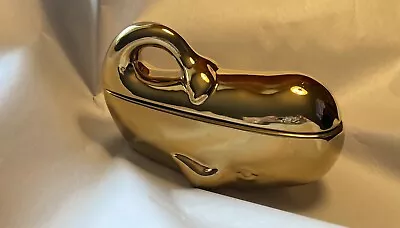 Threshold Ceramic Gold Whale Covered Trinket Box Decorative ￼ Nautical 8.5” Long • $21.96