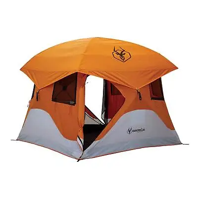 Gazelle T4 4-Person Pop Up Camping Hub Tent W/Removable Floor & Rain Fly Orange • $330.99