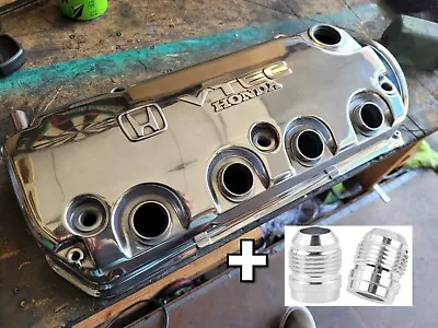 D16z6 D16y8 Polished Valve Cover W/ 2 An Fittings Honda Sohc Vtec Civic Delsol  • $399.99