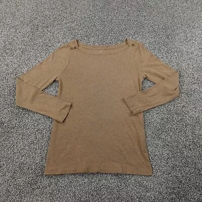 J Crew Shirt Womens Medium Brown Beige Tan Long Sleeve Painter Tee Casual Preppy • $17.99