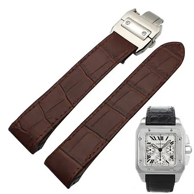 £25 • Buy Brown Strap Band For Santos Chronograph XL Cartier 24.5mm In Printed Alligator