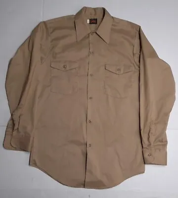 Vintage Military LEE Size Med 14-14.5 Tan Khaki Workshirt Button Up USA Made • $20