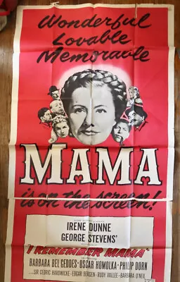 I Remember Mama 1955 RKO HUGE Three Sheet Theater Poster  Irene Dunne • $199.99