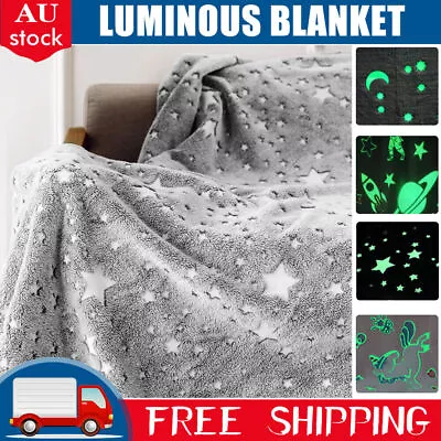 Glow In The Dark Fleece Blanket  Large Sofa Throw Soft Warm Faux Fur Mink Kids • $23.99