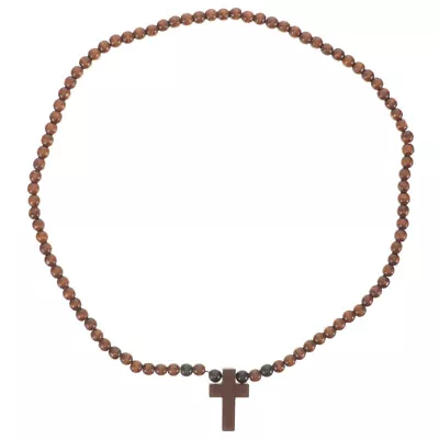 Wooden Cross Necklace For Men Beaded Chain Necklace Rosary Trendy Necklace • £7.38