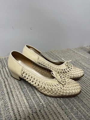 £22 • Buy True Vintage 50s/60s White Cream Leather Kitten Heels Slip On Dress Shoes Size 5