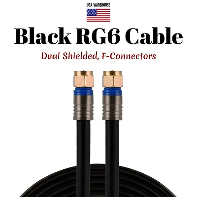 RG6 Coaxial Black Cable Dual SHIELDED Extension Coax Satellite TV Antenna Wire • $6.99