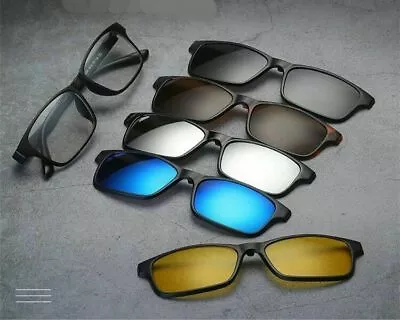 5 PACK Magnetic Clip-on Sunglasses Polarized + Classic Eyeglass Frames Rx L515 • $18.99