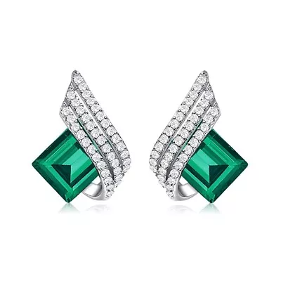 925 Sterling Silver Made With SWAROVSKI Crystal EmeraldCut Feather Stud Earrings • $39.99