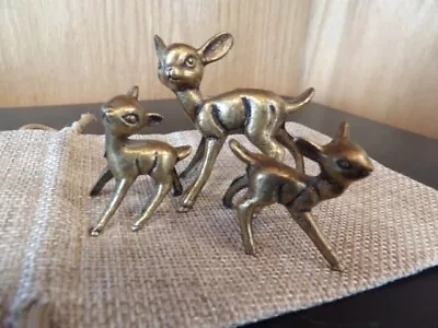 Vintage Miniature Solid Brass Deer Figurine Set Doe & Twin Fawns 2  X 2  • $22.49