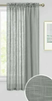 Sold In Pairs Silver Grey Thick Textured Linen Look Voile Slot Top Curtain Panel • £17.99