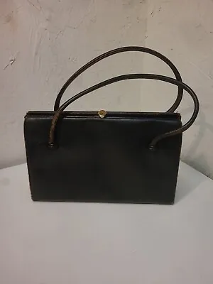 1940s Waldybag In Black Leather With Suede Lining. Well Used Handle A Bitworn PT • £13.98