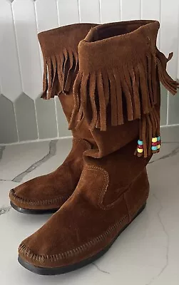 Minnetonka Boots Calf Fringe Suede Women’s ~7.5-8 Terrific • $19.99