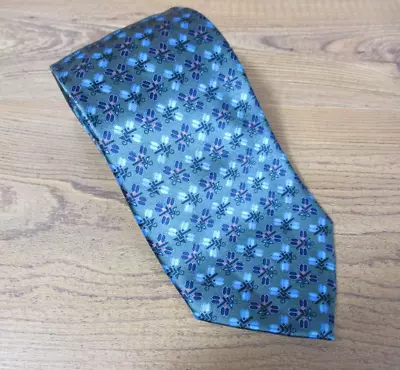 Ermenegildo Zegna Neck Tie Blue Green 100% Silk Geometric • $19