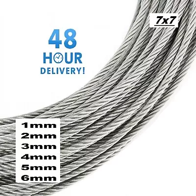 Stainless Steel Wire Rope Metal Cable Rigging 7 X 7 1mm 2mm 3mm 4mm 5mm 6mm 8mm • £2.69