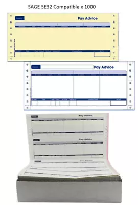 COMPATIBLE SAGE CONTINUOUS 2 PART PAYSLIP SE32 Pack Of 1000 • £32