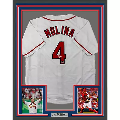 Framed Facsimile Autographed Yadier Molina 33x42 White Reprint Laser Auto Jersey • $374.99