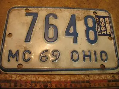 Vintage 1969 Ohio MC Motorcycle License Plate 7648 • $50