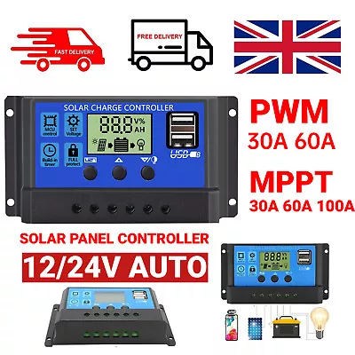 £14.39 • Buy 30A 60A 100A Solar Panel Battery Regulator Charger Controller LCD Dual USB