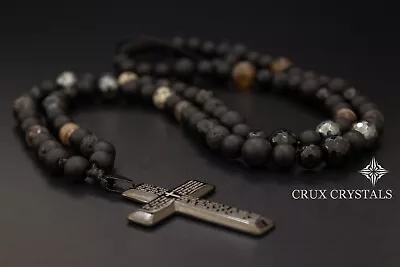 Men's Shamballa Style Beaded Black Onyx Necklace W/ Cross Pendant CRUX CRYSTALS • $119