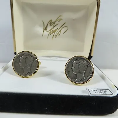 Mercury Dime 1926 & 1942  Coin Cufflinks Gold Tone New Old Stock Original Case • $34.99