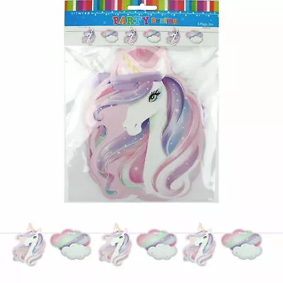 Birthday Party Unicorn Bunting Rainbow Flags 1.9m 6pk Hanging Banner Decoration • $4.99